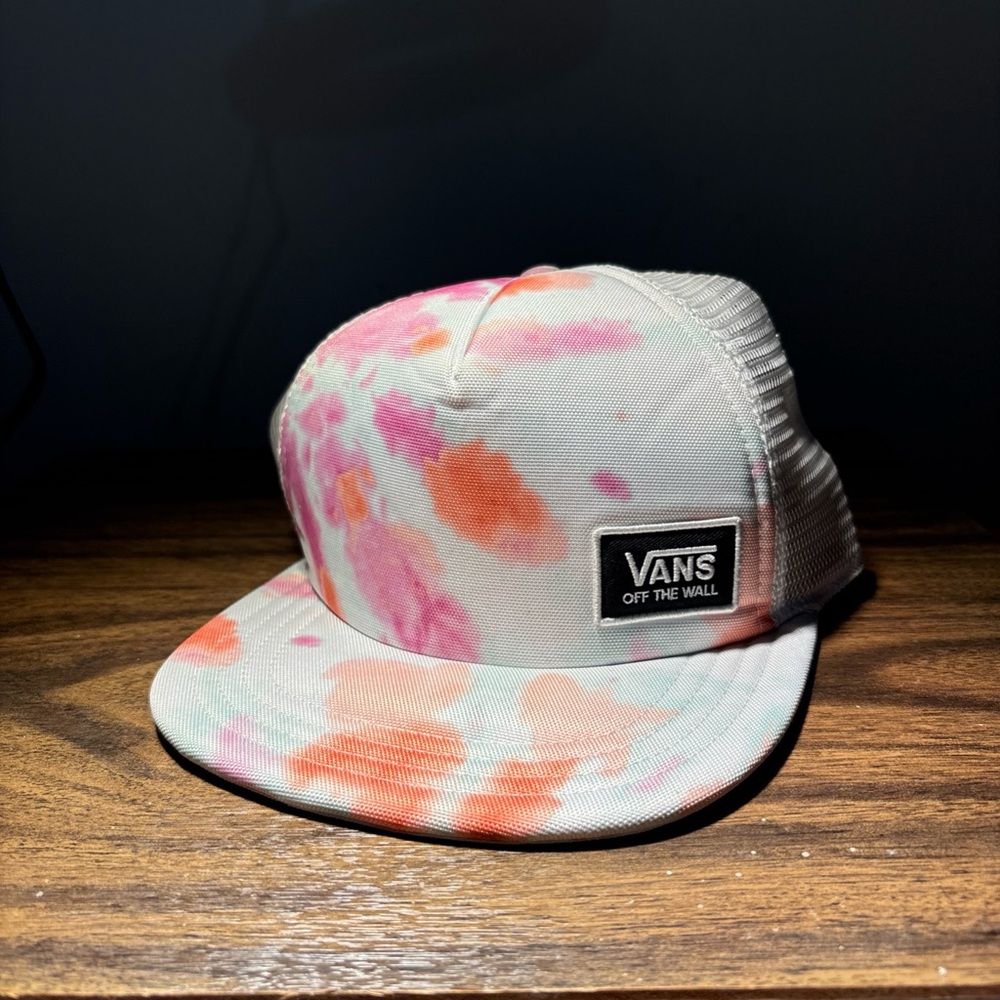 Vans Beach Bound Tie Dye Mesh Back Flat Brim Trucker Hat Cap